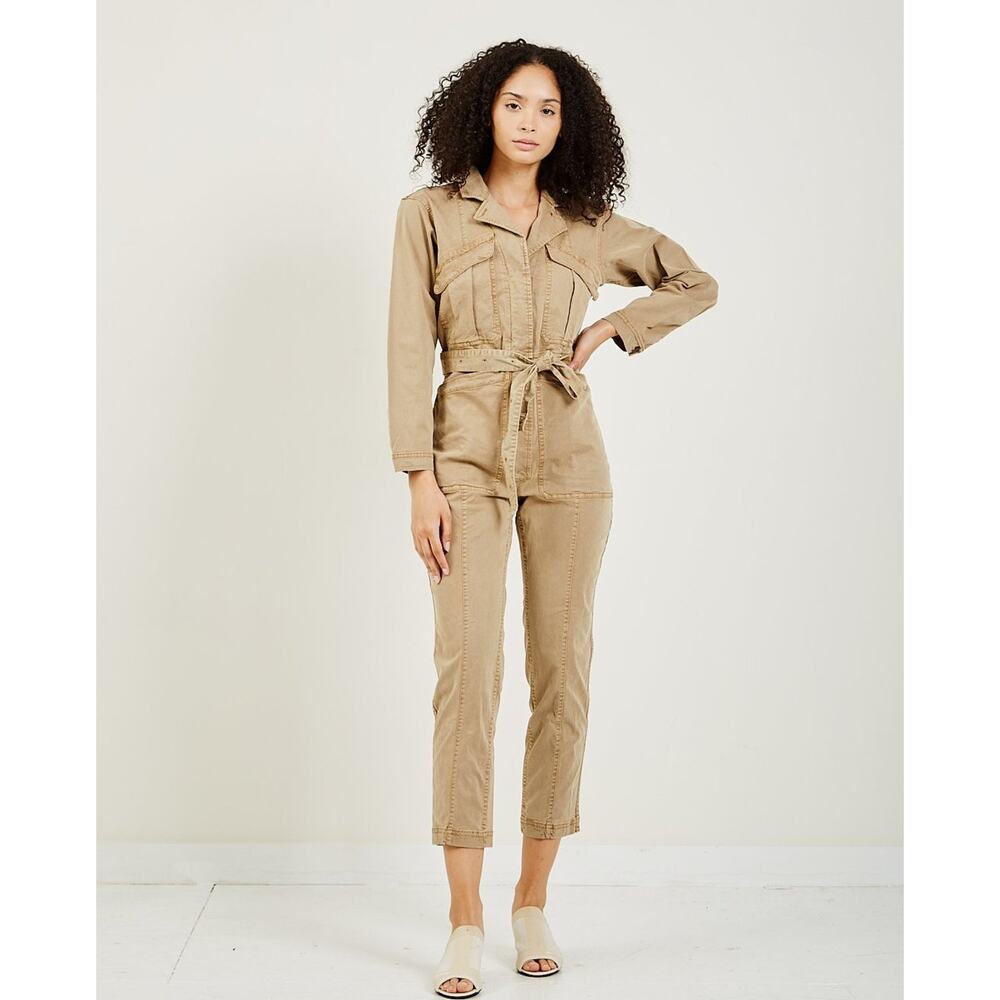 Alex Mill Expedition Distressed Washed Twill Crop Utility Jumpsuit, Khaki, Small